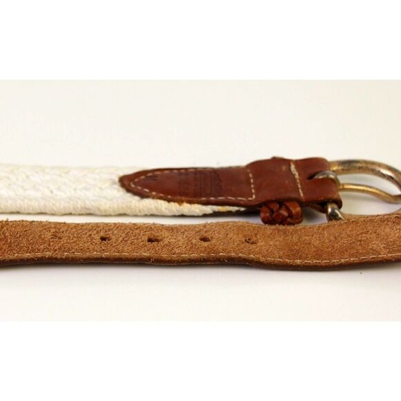 Eddie Bauer BROWN REAL LEATHER 1 1/8"Wd WOVEN WHITE CORD WOMEN'S BELT S/M (A47 - Picture 9 of 9